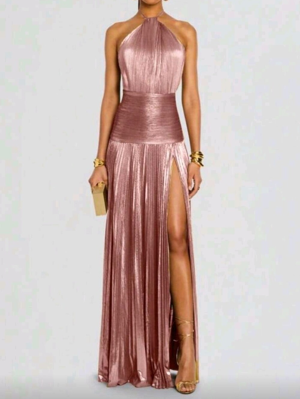 2026 Valentine's Day Dinner Dress - Women's Metallic Pleated Backless Sleeveless